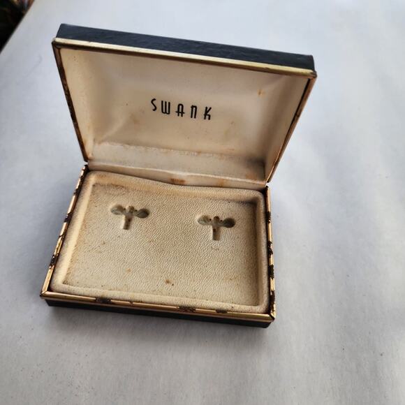 SWANK Vtg Cuff Link Vintage Cufflinks Men's Pair Men's Jewel Brown Cat's Eye New - Picture 4 of 8